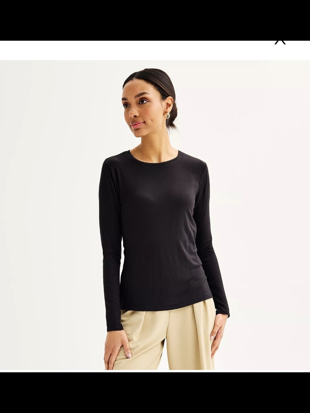 Nine West Black Long-Sleeve Crewneck Top